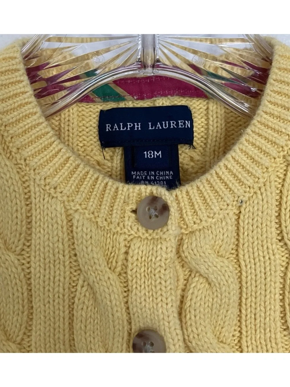 Ralph Lauren Yellow Cable Knit Peplum Cardigan with Pony